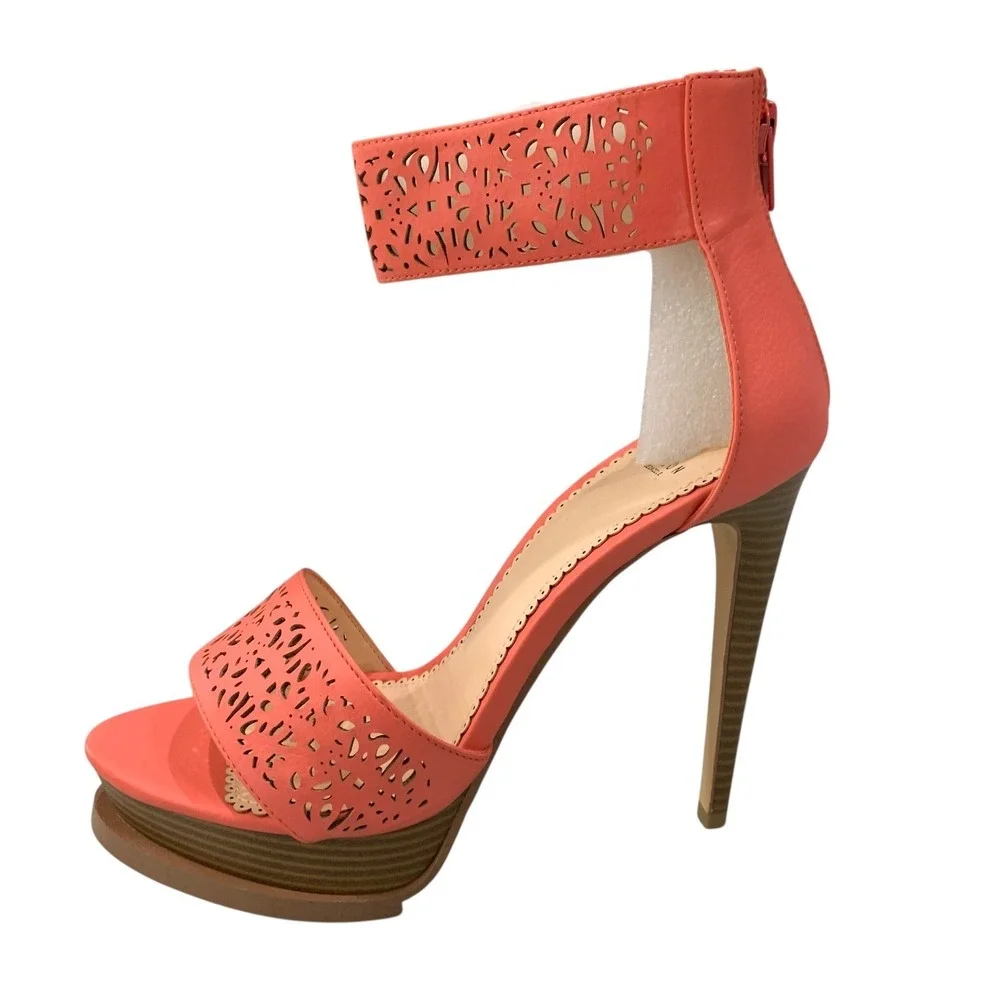 Madison by‎ Shoedazzle Gloria Coral Stiletto Heels Sandals Size 8 Ankle Strap